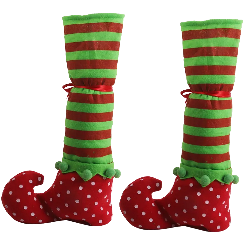 1 Pair Christmas Table Leg Covers Elf Elves Feet Shoes Legs Party Decorationg