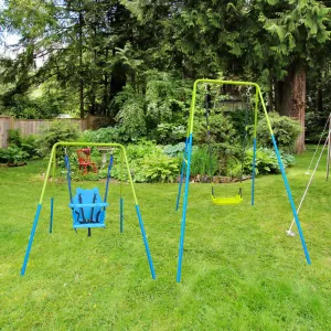 2-in-1 Baby Swing Set - Green & Blue | Safe, Durable, 110lbs Capacity | Ideal for Outdoor Playgrounds | Ages 3 