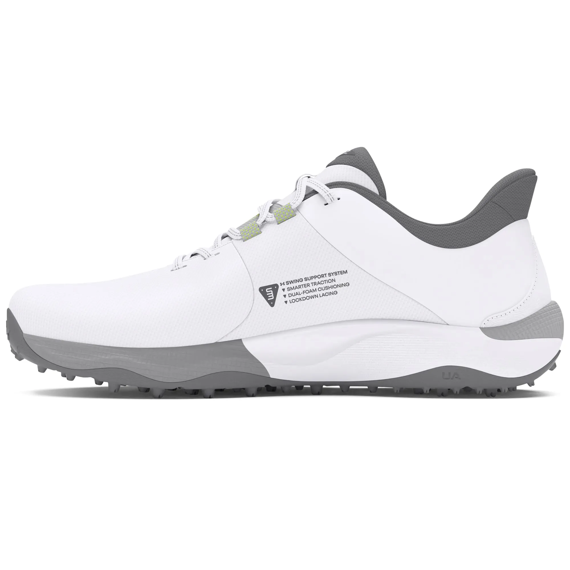 2024 Under Armour Men's Drive Pro Spikeless Wide Golf Shoes - White/White/Metallic Gunmetal