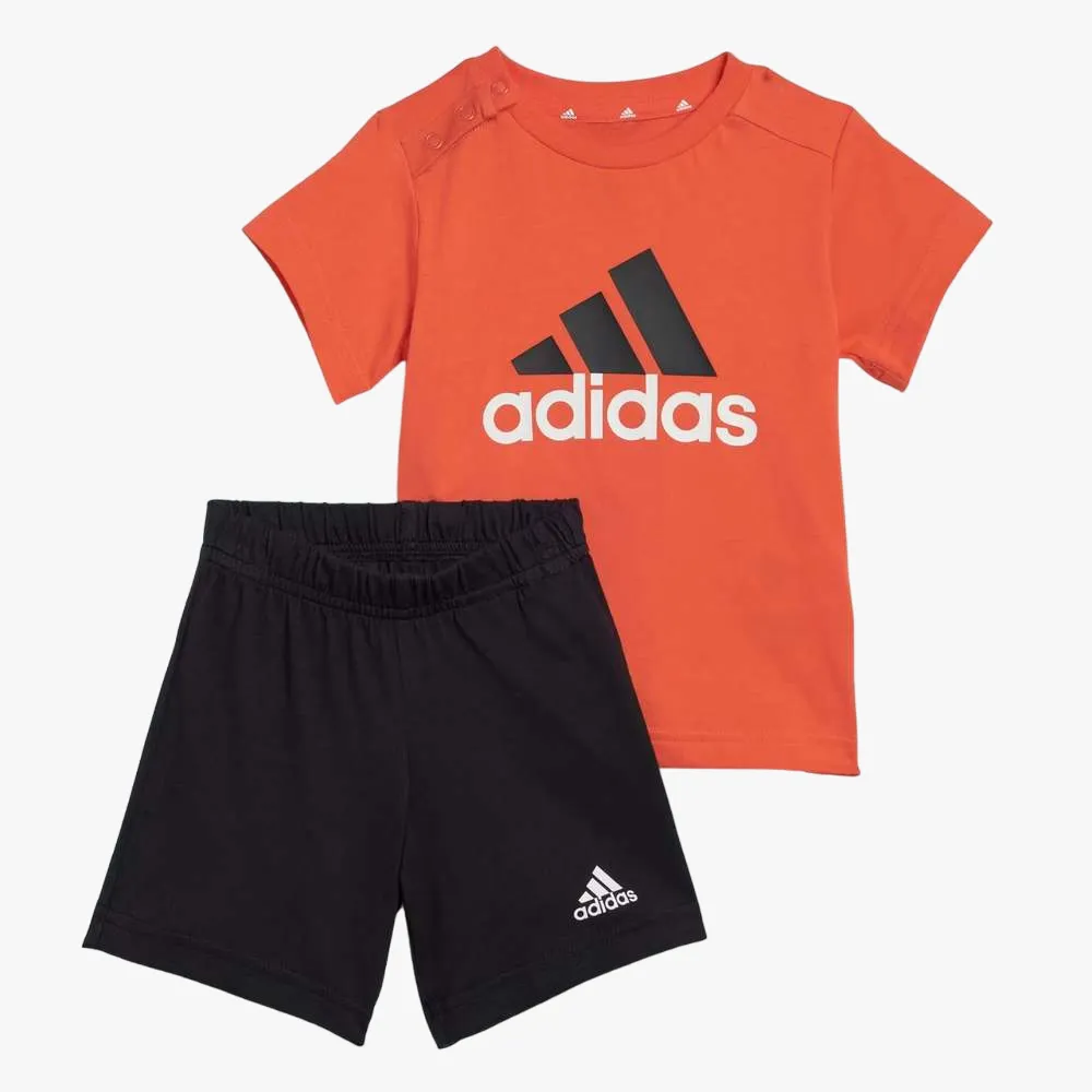 Adidas Boys Tee Shorts Set Black Bright Red