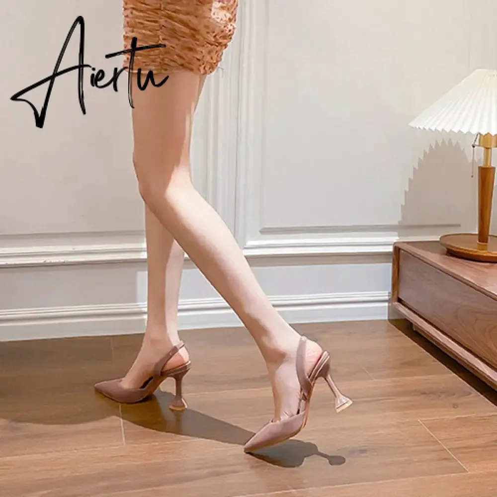 Aiertu New Fashion Women Sandals Ladies Elegant Pointed Toe High Heels Mules Shoes Brand Shallow Outdoor Dress Pumps Shoes