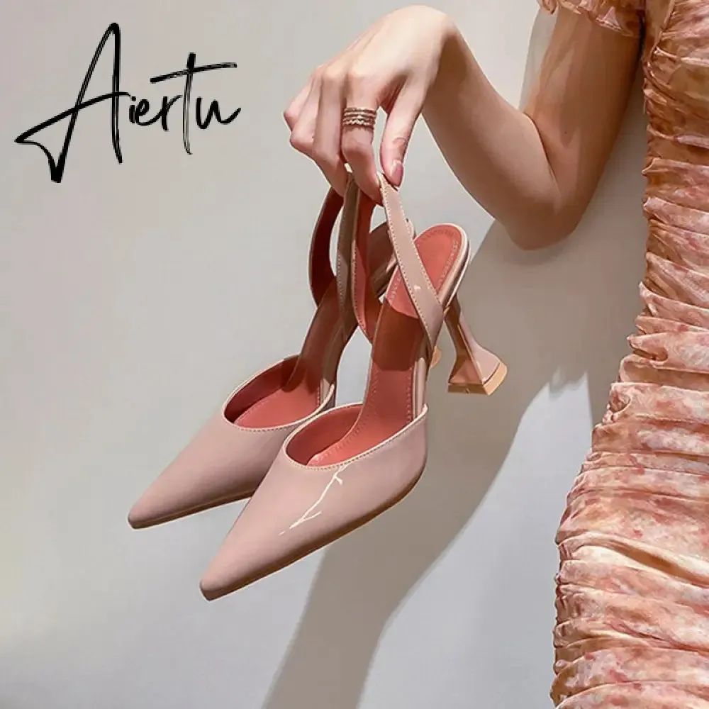 Aiertu New Fashion Women Sandals Ladies Elegant Pointed Toe High Heels Mules Shoes Brand Shallow Outdoor Dress Pumps Shoes