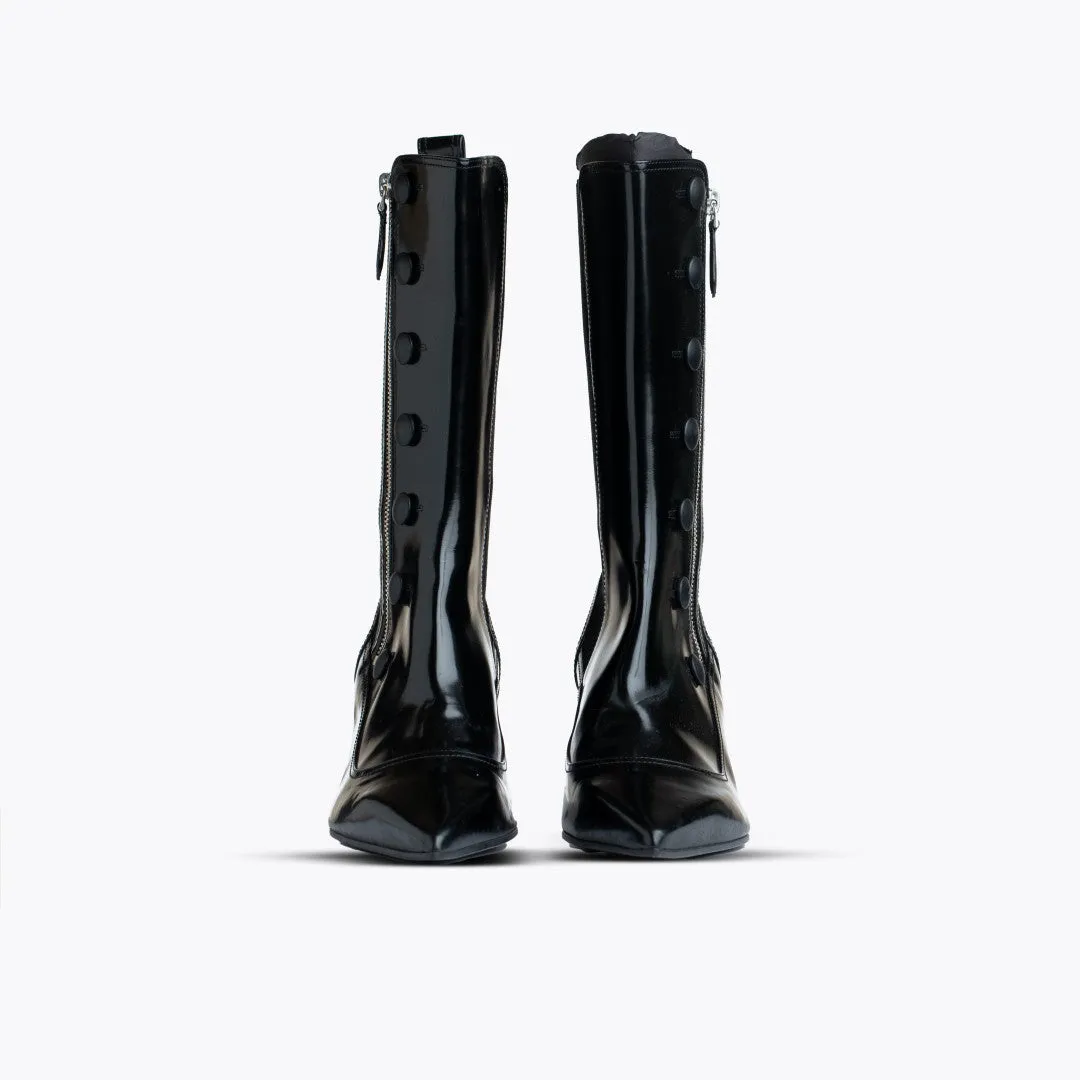 ALEXANDER MCQUEEN BLACK VICTORIAN STYLE LEATHER BOOTS