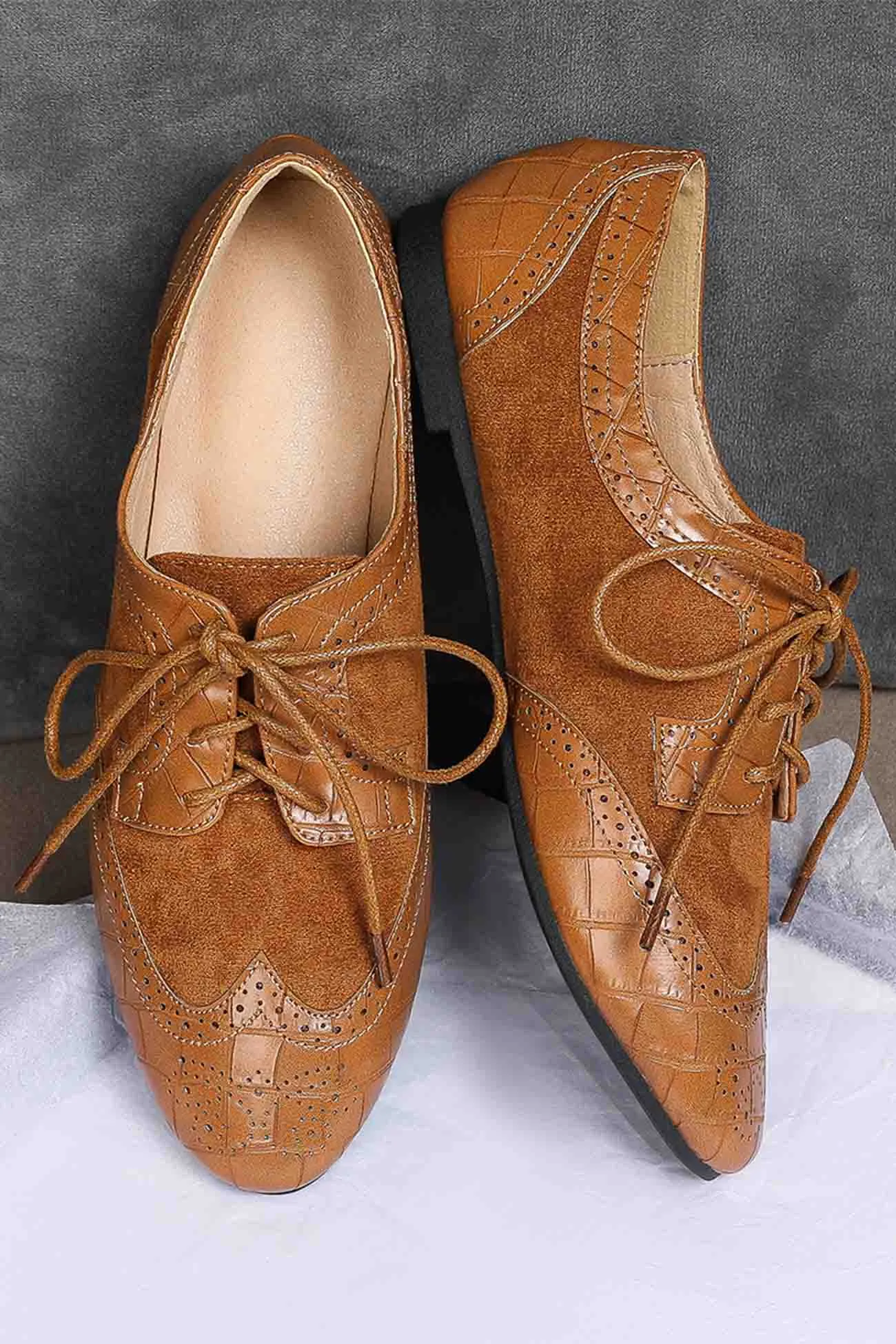 Amozae-Carved Lace Up Leather Shoes