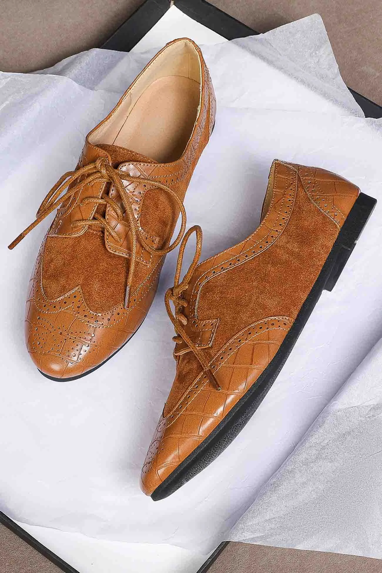 Amozae-Carved Lace Up Leather Shoes