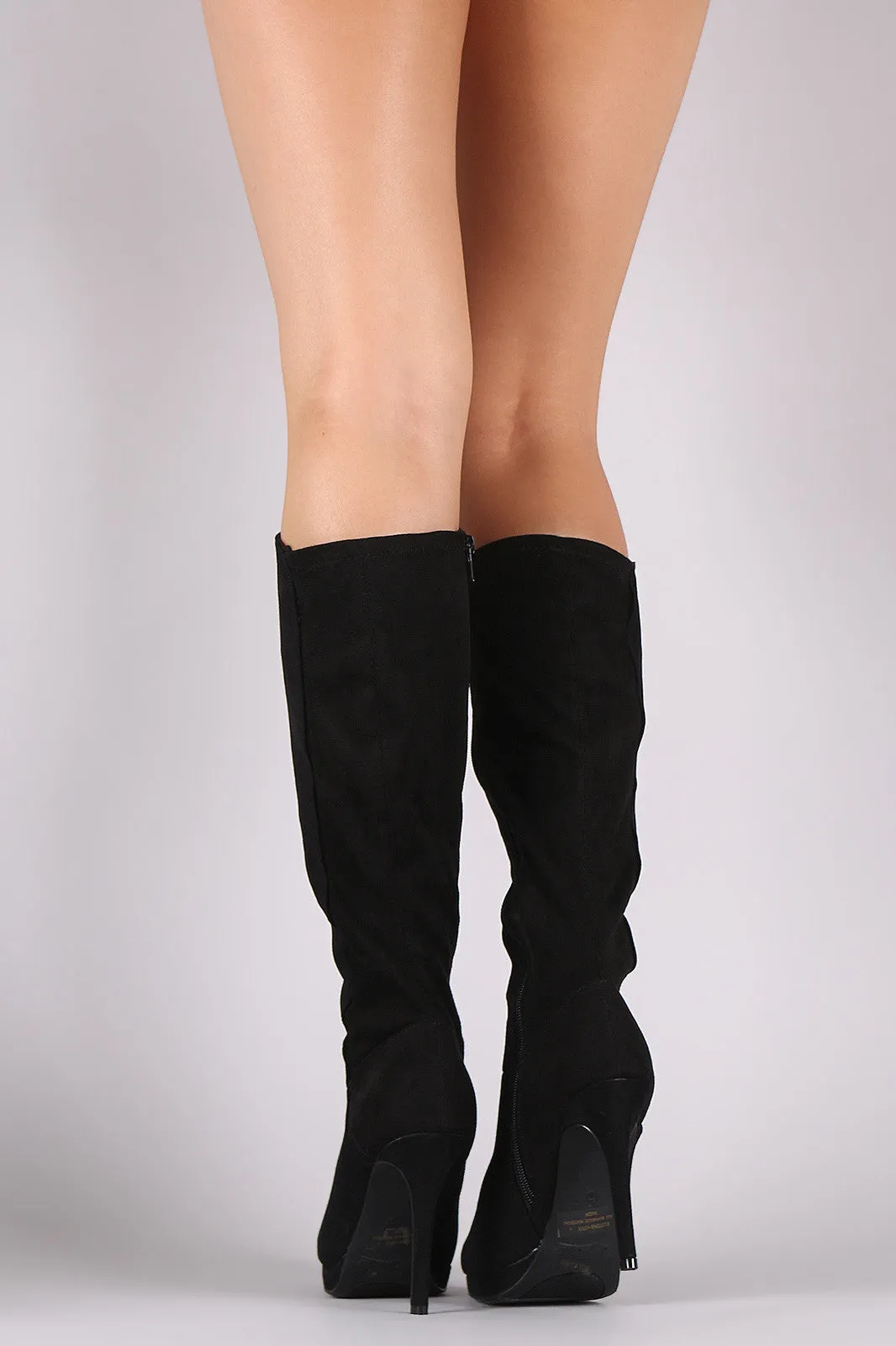 Anne Michelle Suede Almond Toe Knee High Boots