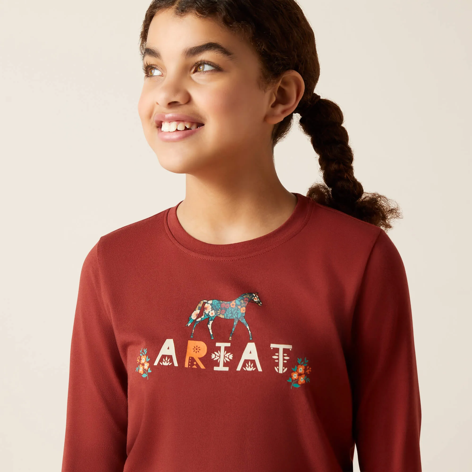 Ariat Girl's Brick Red Blossom Pony Tee