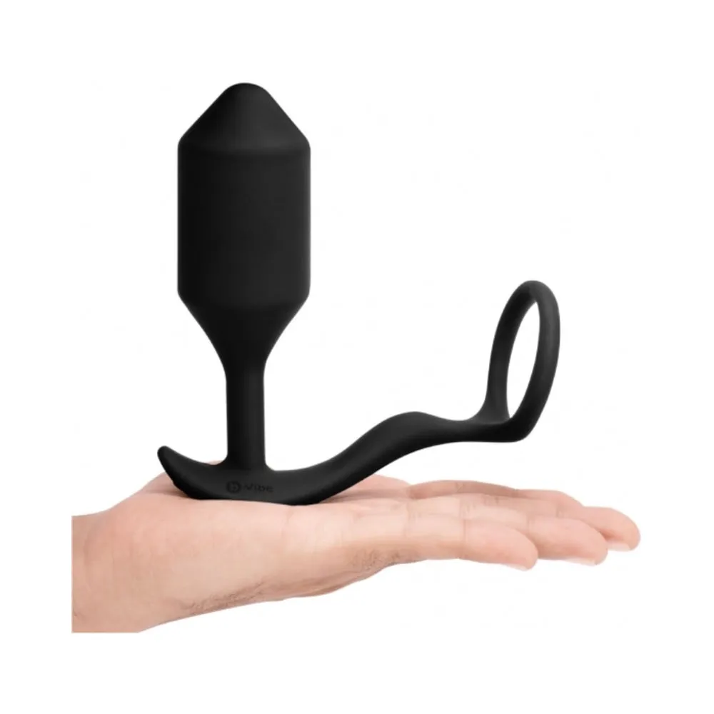 b-Vibe Vibrating Snug & Tug Rechargeable Weighted Silicone Anal Plug with Cockring XL Black