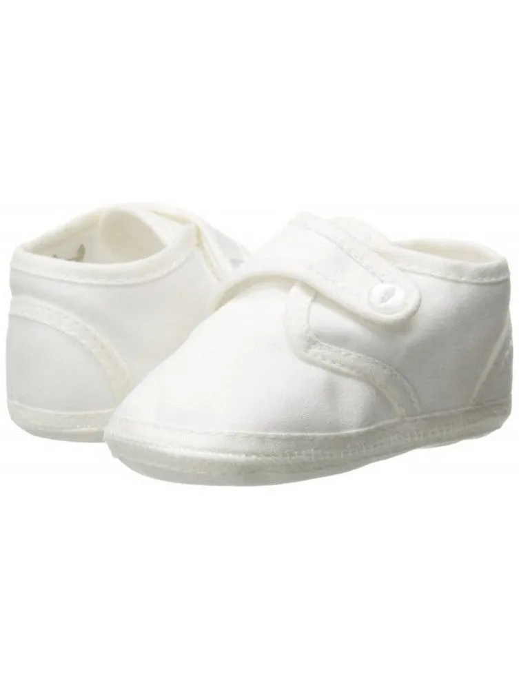 Baby Boys White Cotton Satin Pearl Button Christening Shoes 0-4 Baby