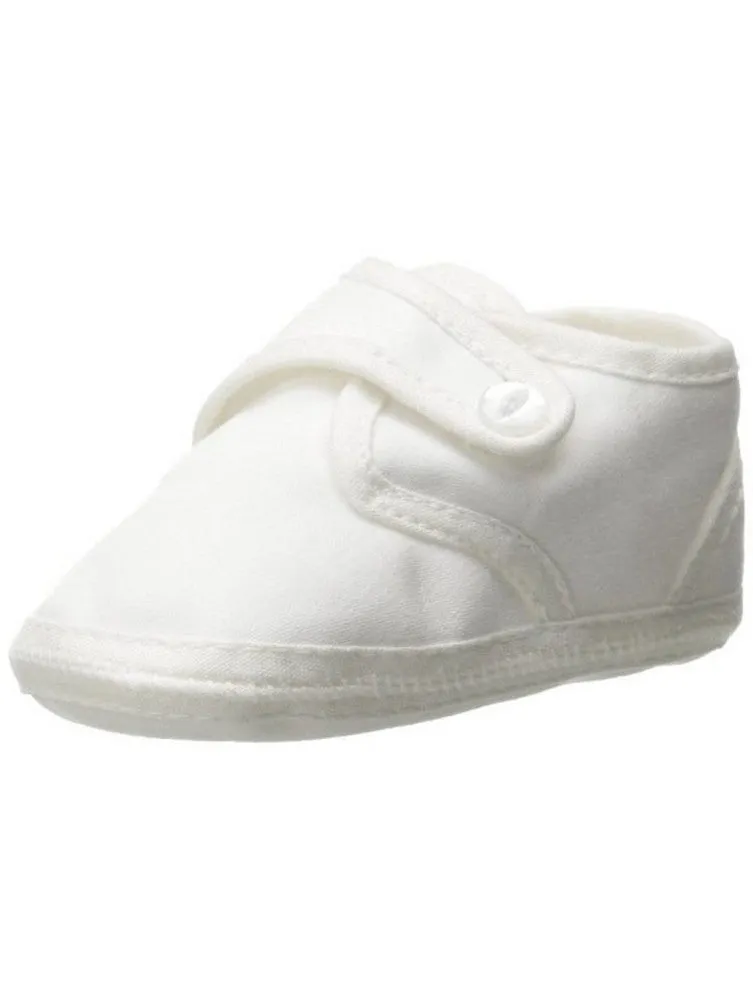 Baby Boys White Cotton Satin Pearl Button Christening Shoes 0-4 Baby