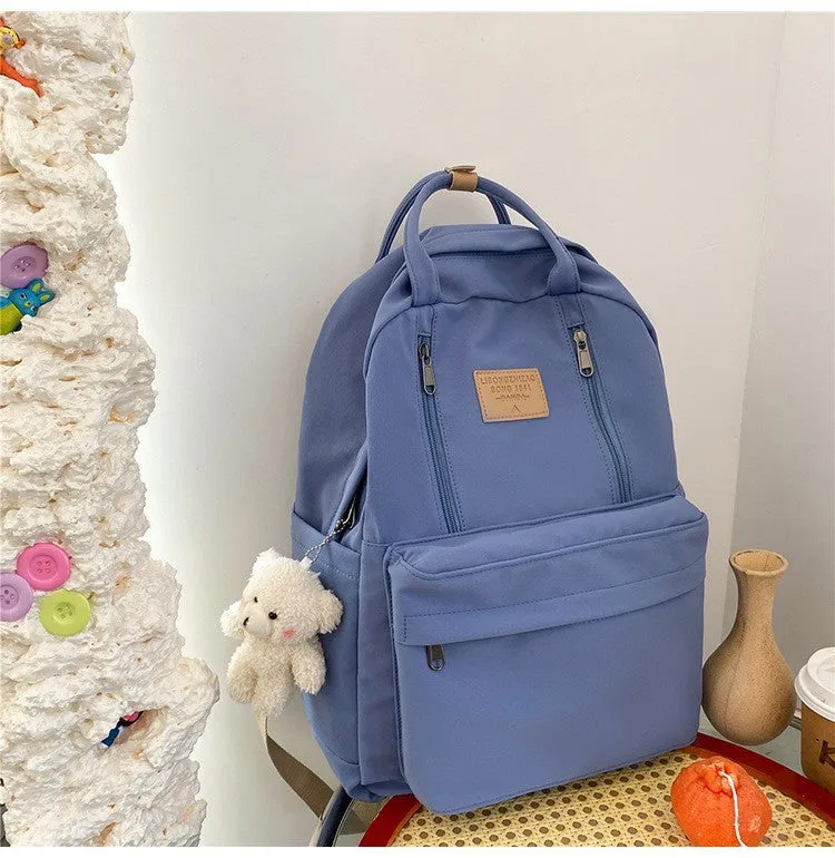 Backpack Large Capacity Middle School Student Simple Solid Color Portable Backpack Outdoor Street Leisure Female Campus Japanese Schoolbag