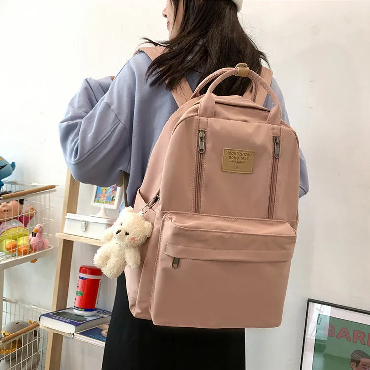 Backpack Large Capacity Middle School Student Simple Solid Color Portable Backpack Outdoor Street Leisure Female Campus Japanese Schoolbag