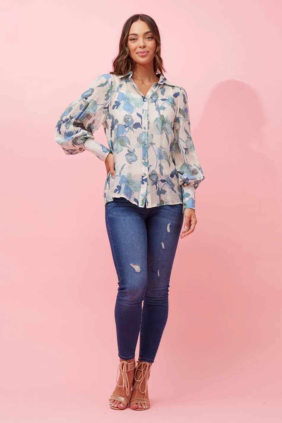 BELLE BALLOON SLEEVE FLORAL SHIRT