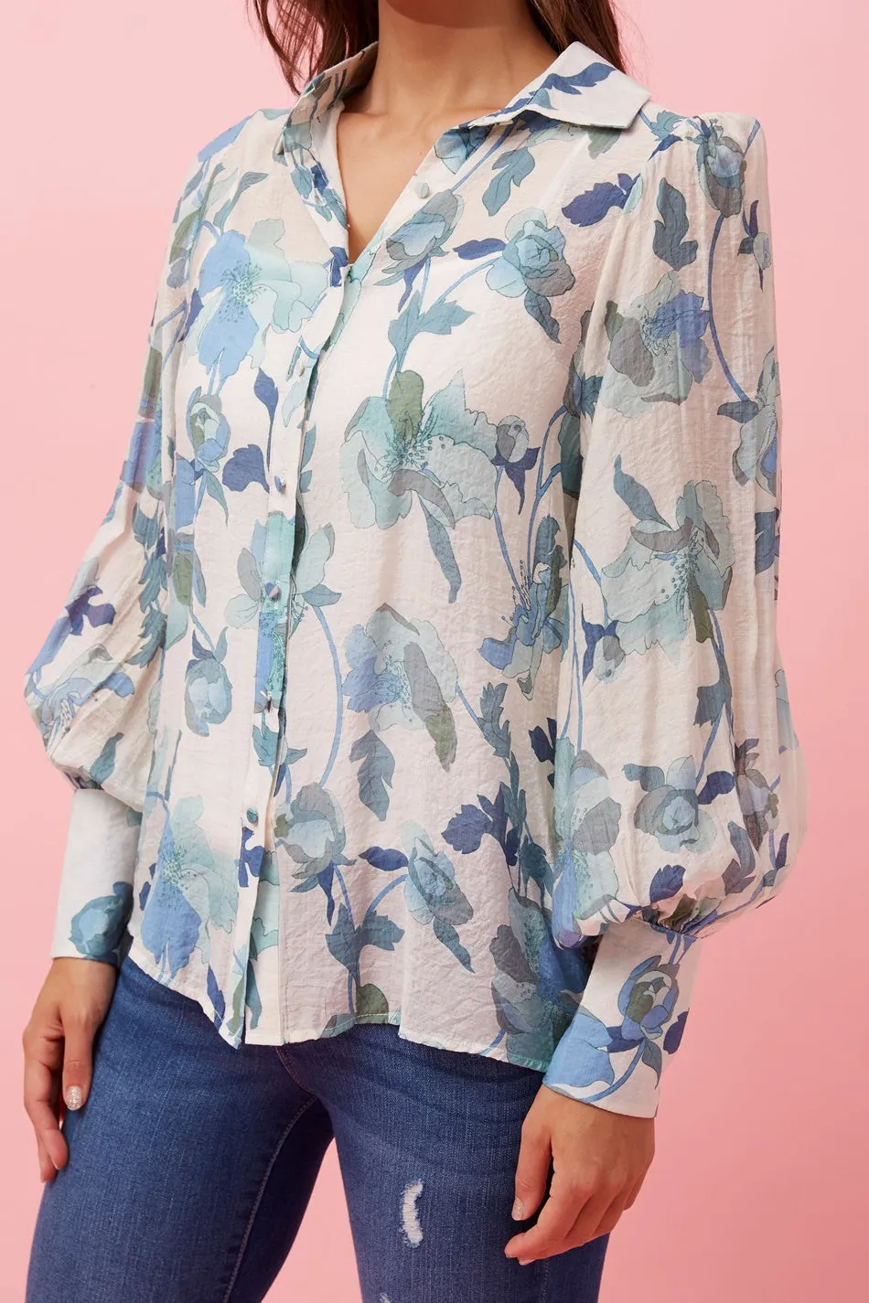 BELLE BALLOON SLEEVE FLORAL SHIRT