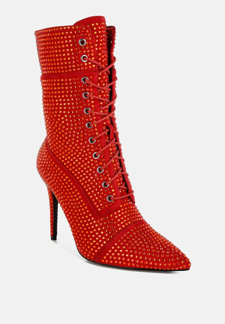 Bitetto Rhinestones Embellished Calf Boots