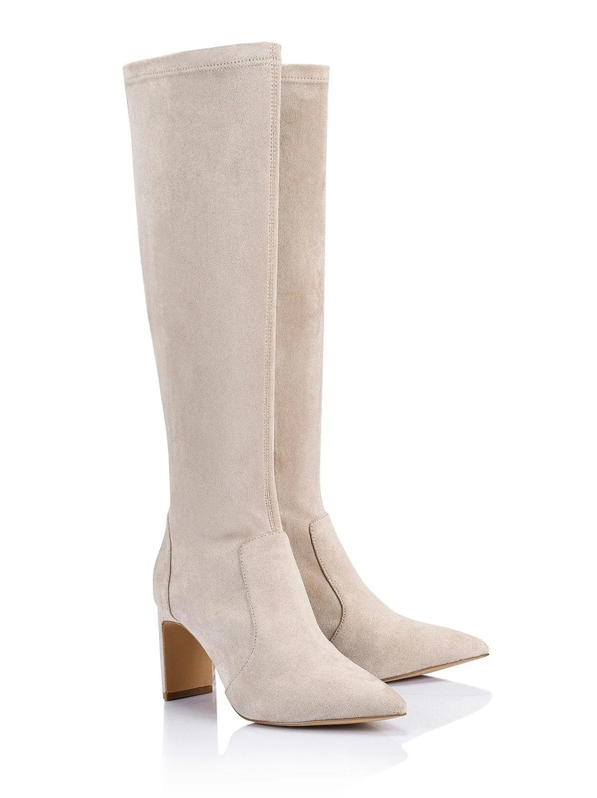 Bradley Knee High Boots - Stone Stretch Microsuede