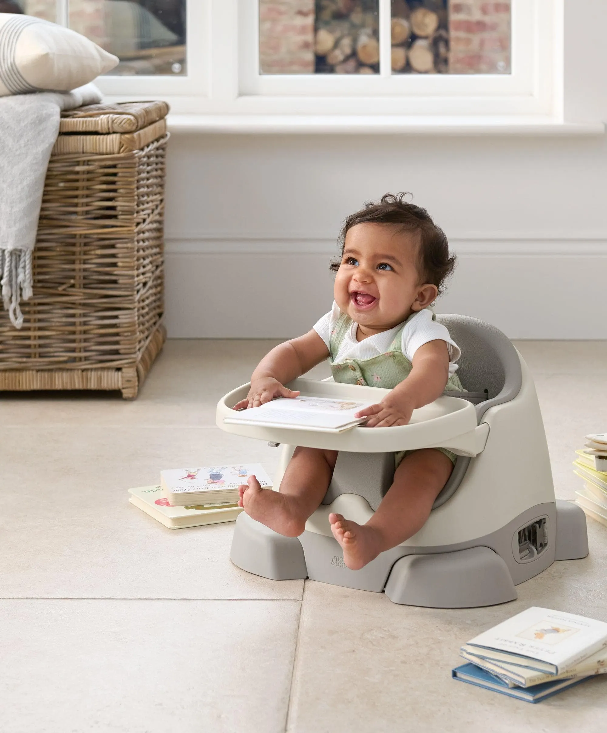 Bug 3-in-1 Floor & Booster Seat with Activity Tray - Pebble Grey