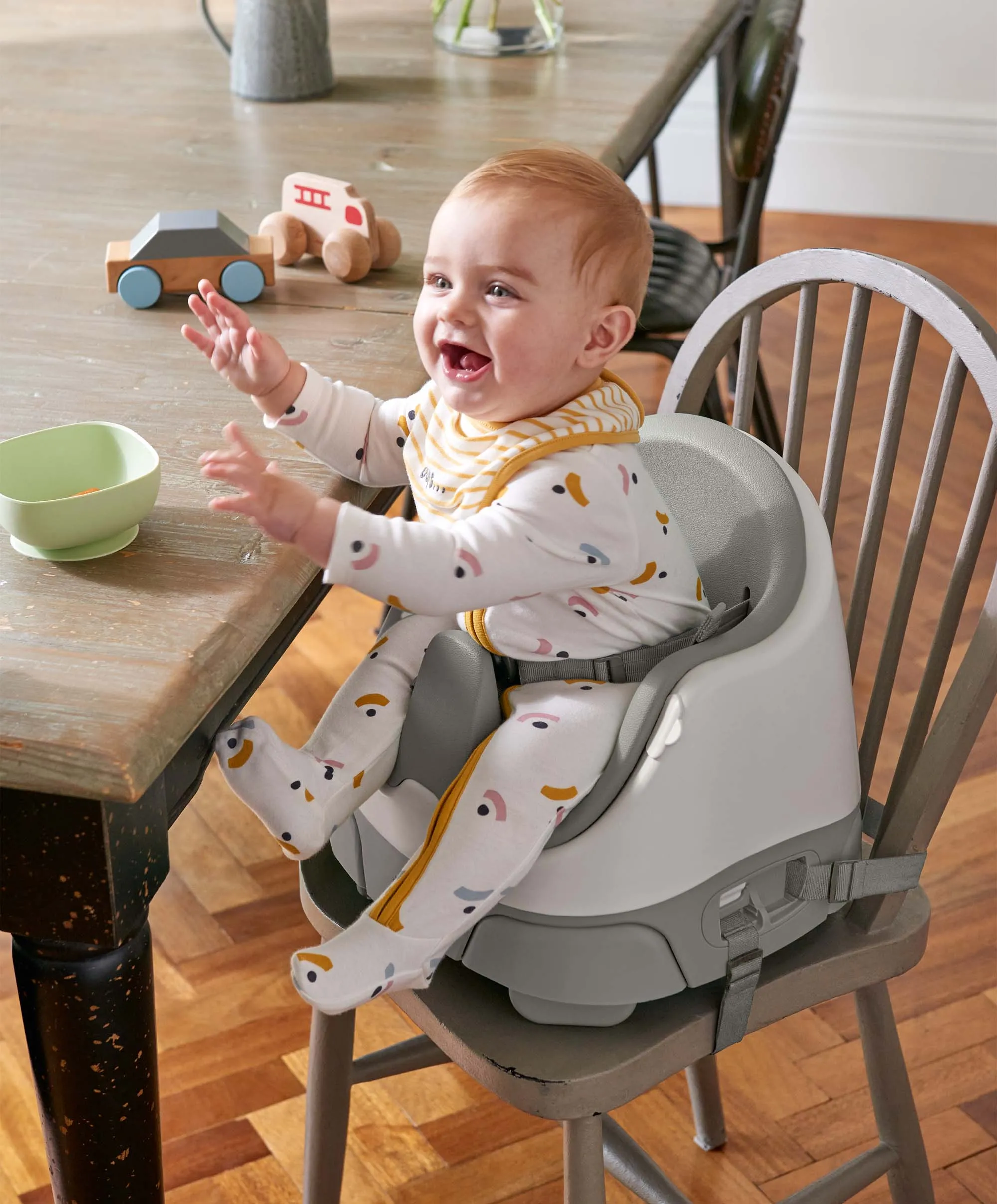 Bug 3-in-1 Floor & Booster Seat with Activity Tray - Pebble Grey