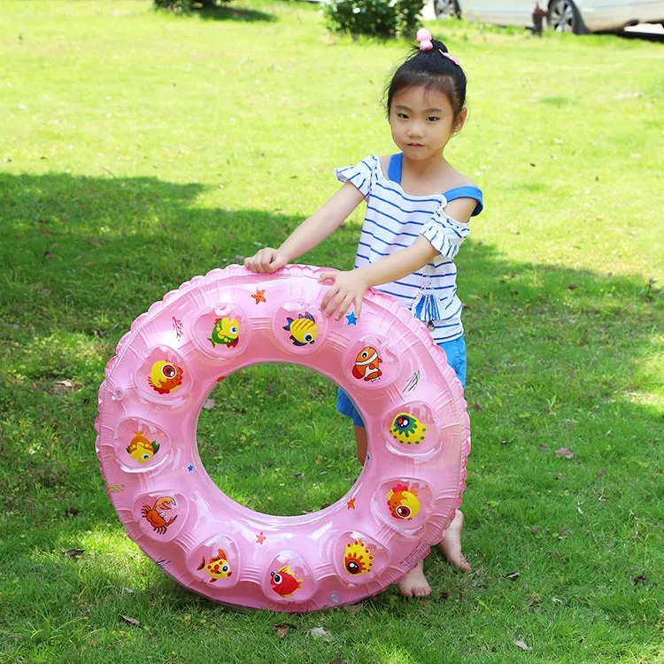 Cartoon Pattern Double Airbag Thickened Inflatable Swimming Ring Crystal Swimming Ring, Size:90 cm(Pink)