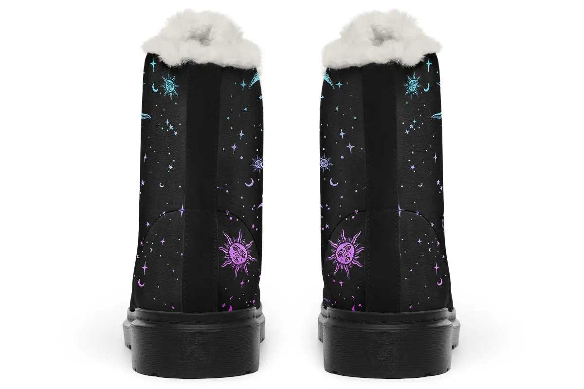 Celestial Pastel Winter Boots - Warm Micro-Suede Doc-Style Boots Lined with Vegan Wool