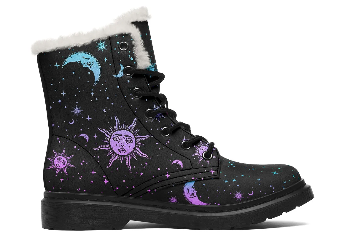 Celestial Pastel Winter Boots - Warm Micro-Suede Doc-Style Boots Lined with Vegan Wool