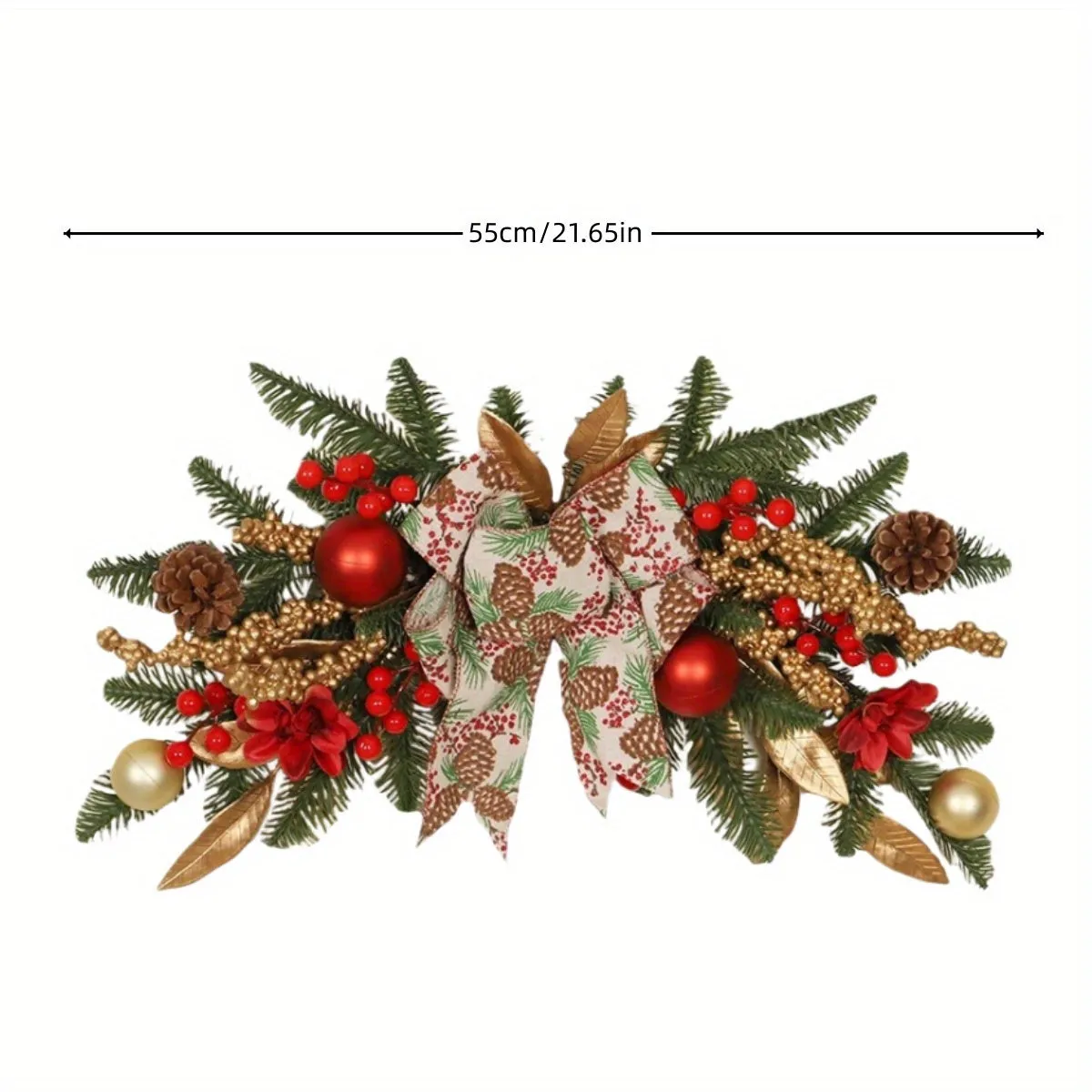 Christmas Wreath with Lights, Operated Xmas Garland with Decorations, Wreath for Front Door Porch Wall Window Fireplace Outdoor Home Holiday Accent