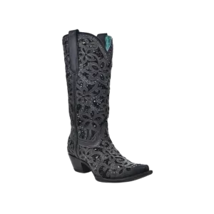 Corral Women's Inlay Embroidery & Studs Black Boots