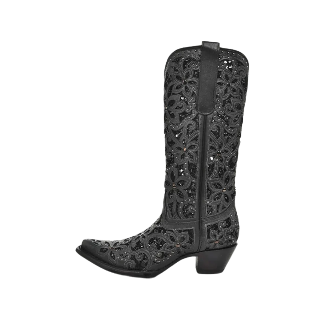 Corral Women's Inlay Embroidery & Studs Black Boots