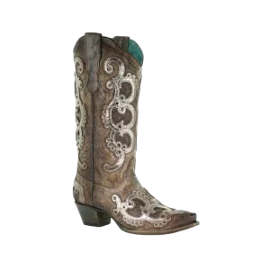 Corral Women's Overlay Embroidery & Studs Brown & Grey Boots