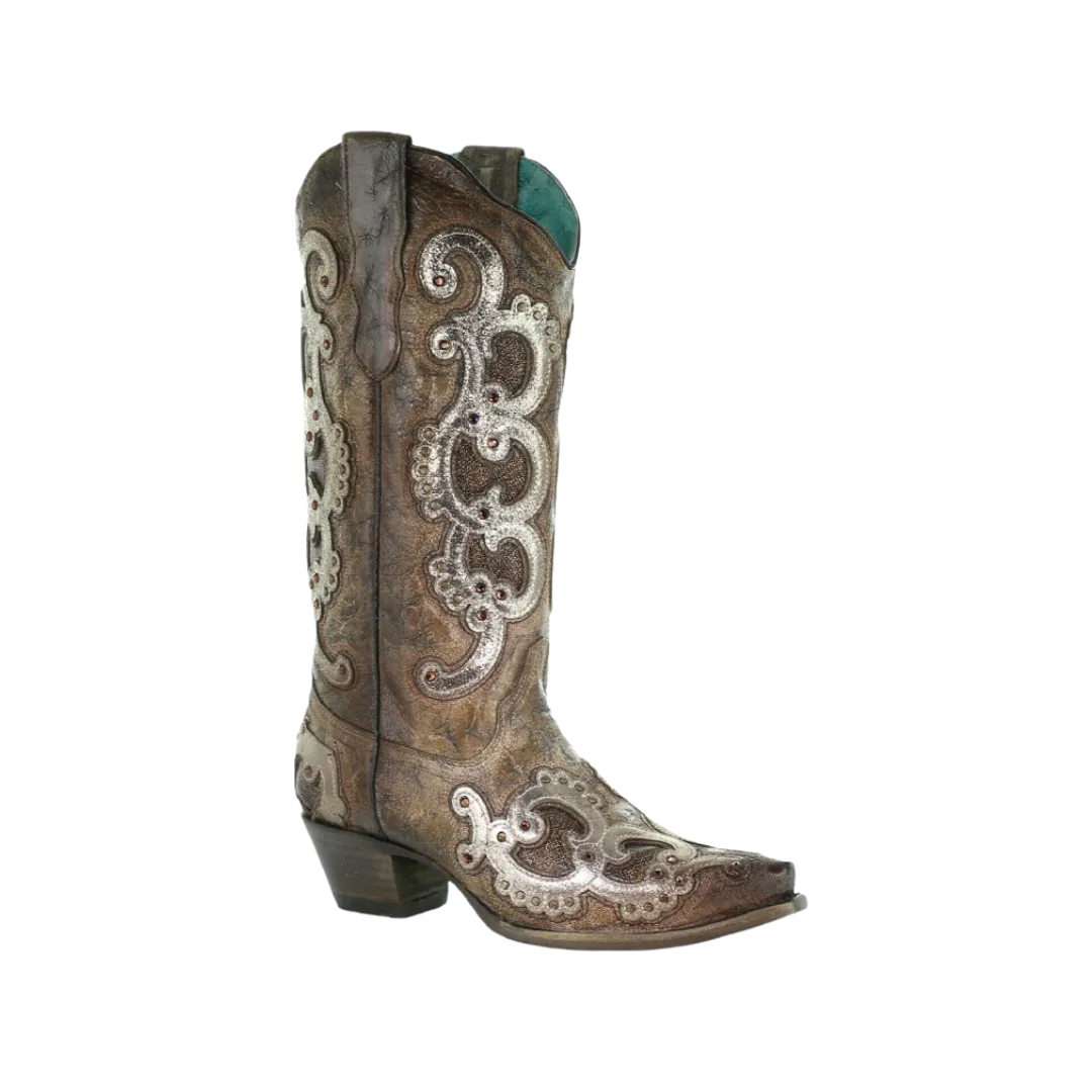 Corral Women's Overlay Embroidery & Studs Brown & Grey Boots