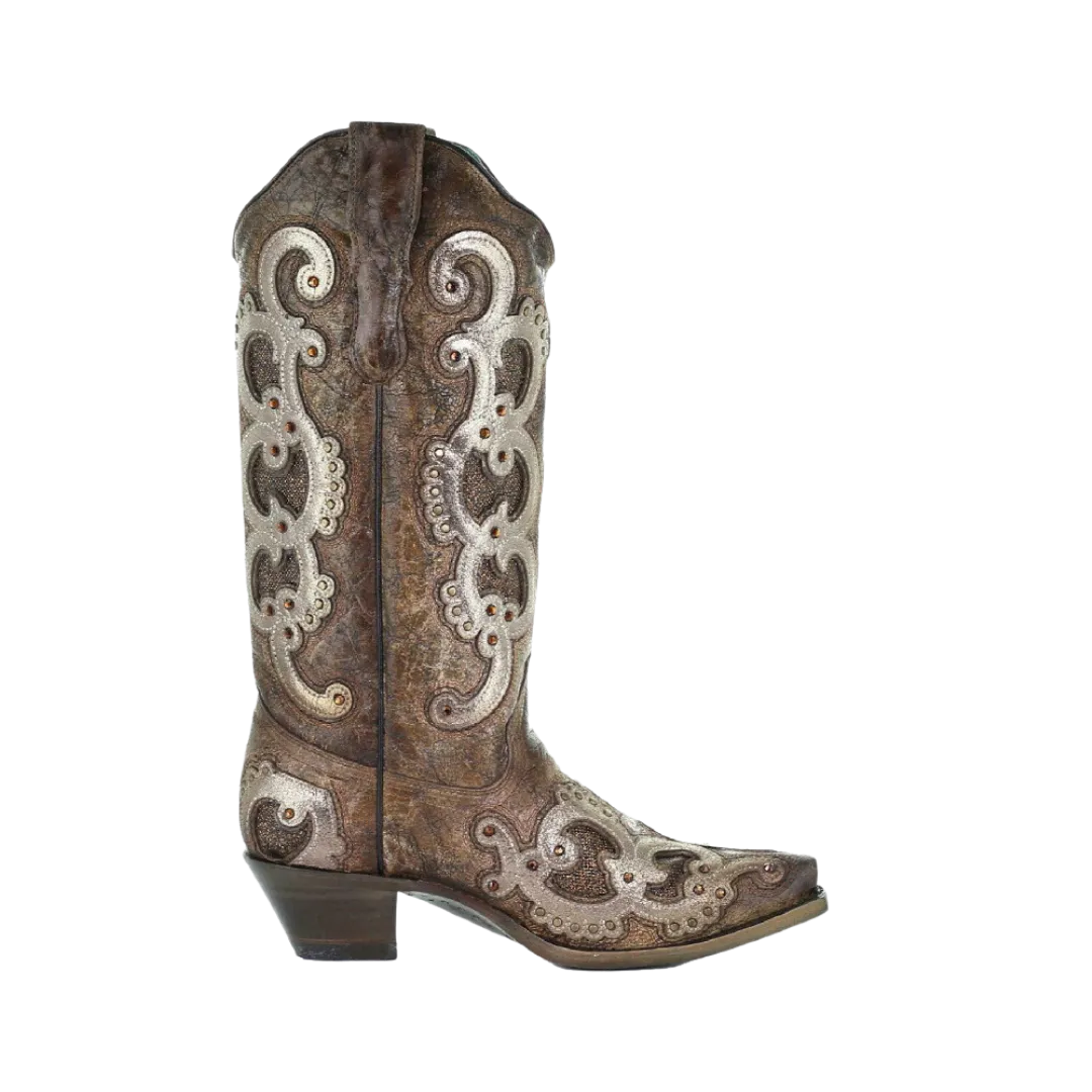 Corral Women's Overlay Embroidery & Studs Brown & Grey Boots