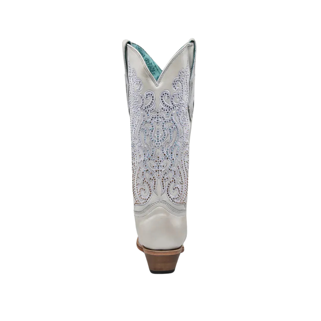 Corral Women's Overlay Embroidery And Crystals Snip Toe White Boots