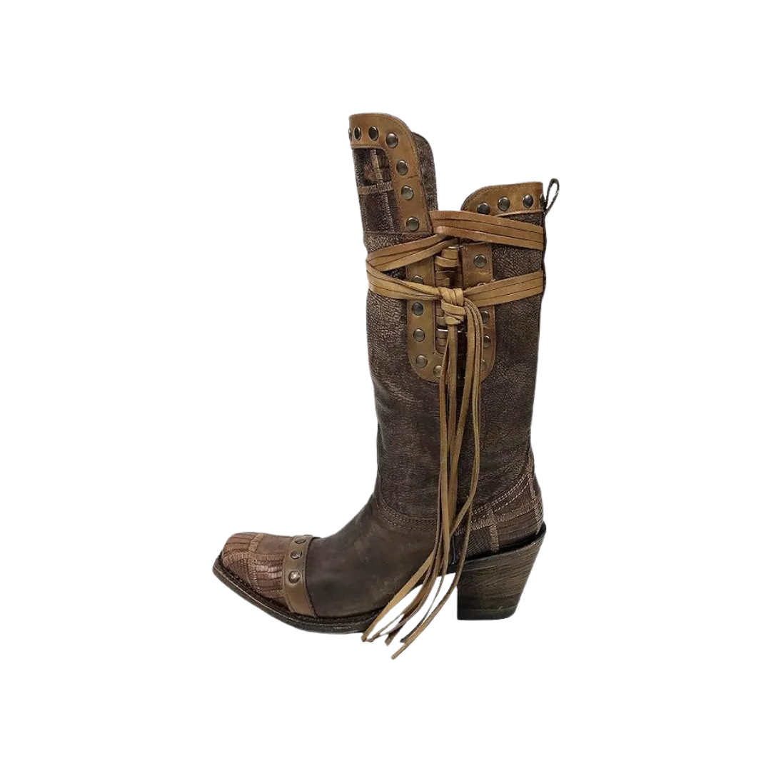 Corral Women's Studs and Fringe Leather Gold Boots