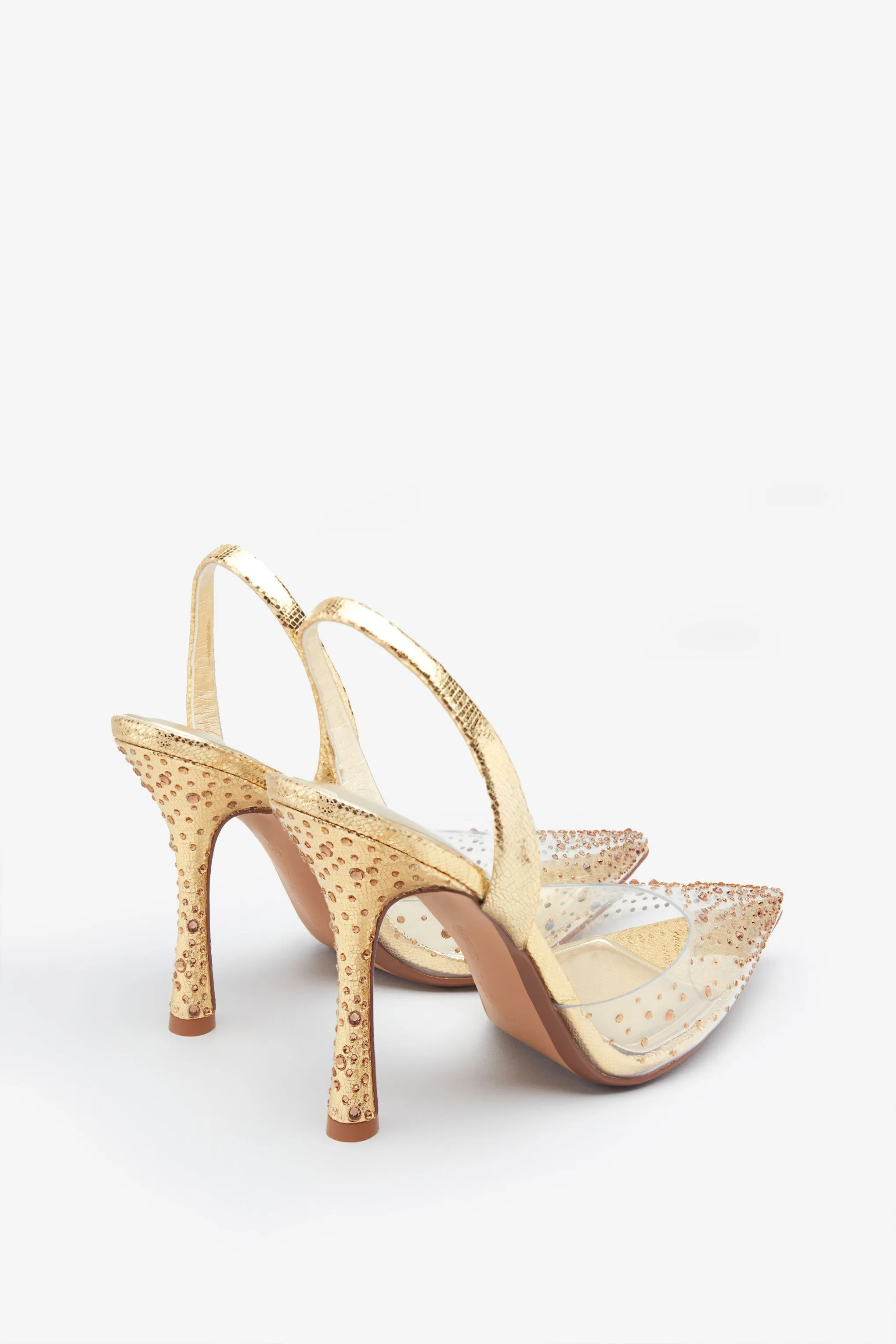 Covergirl | Gold Diamante Sling Back Pointed Heels