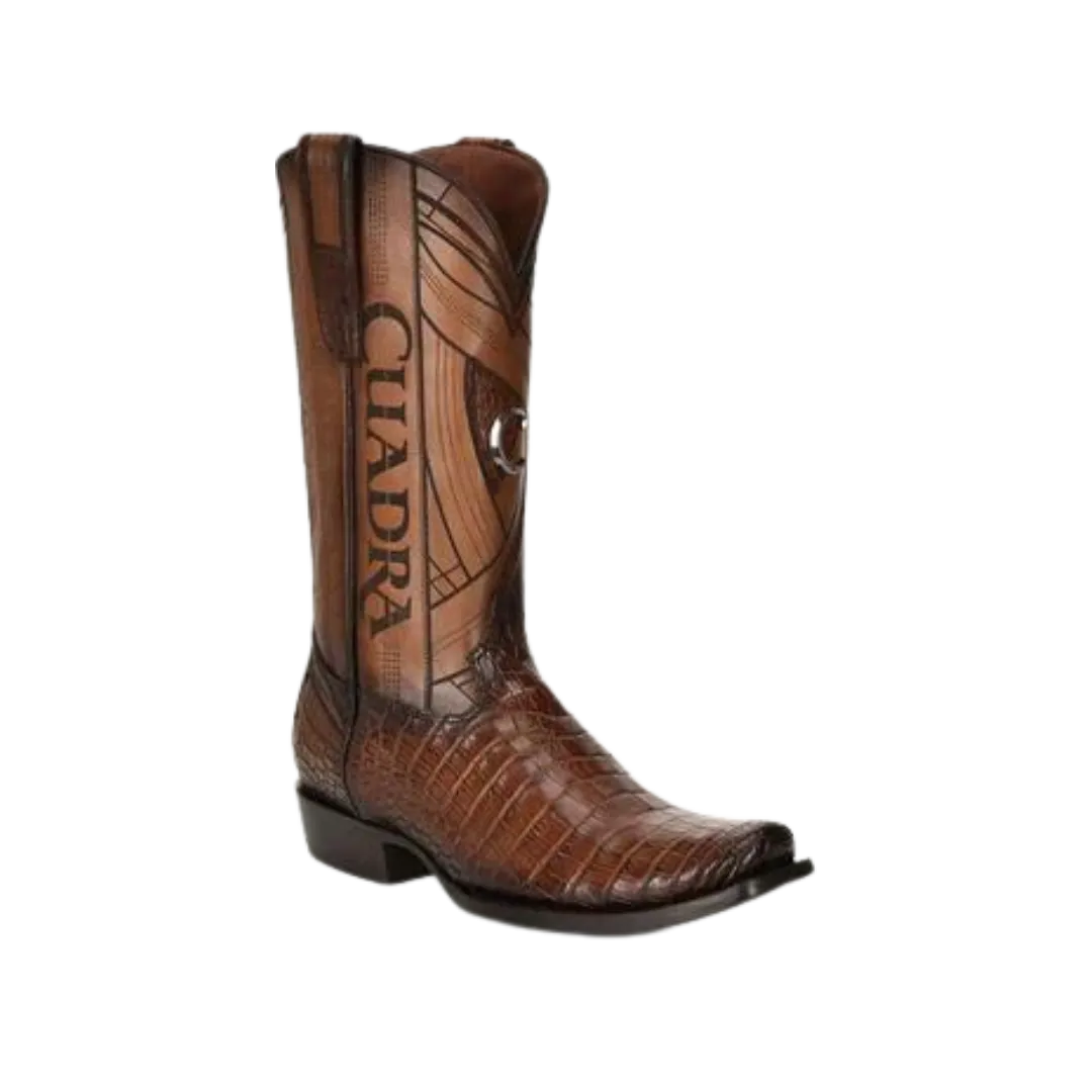 Cuadra Men's Brown Caiman Laser & Embroidery Square Toe Boot