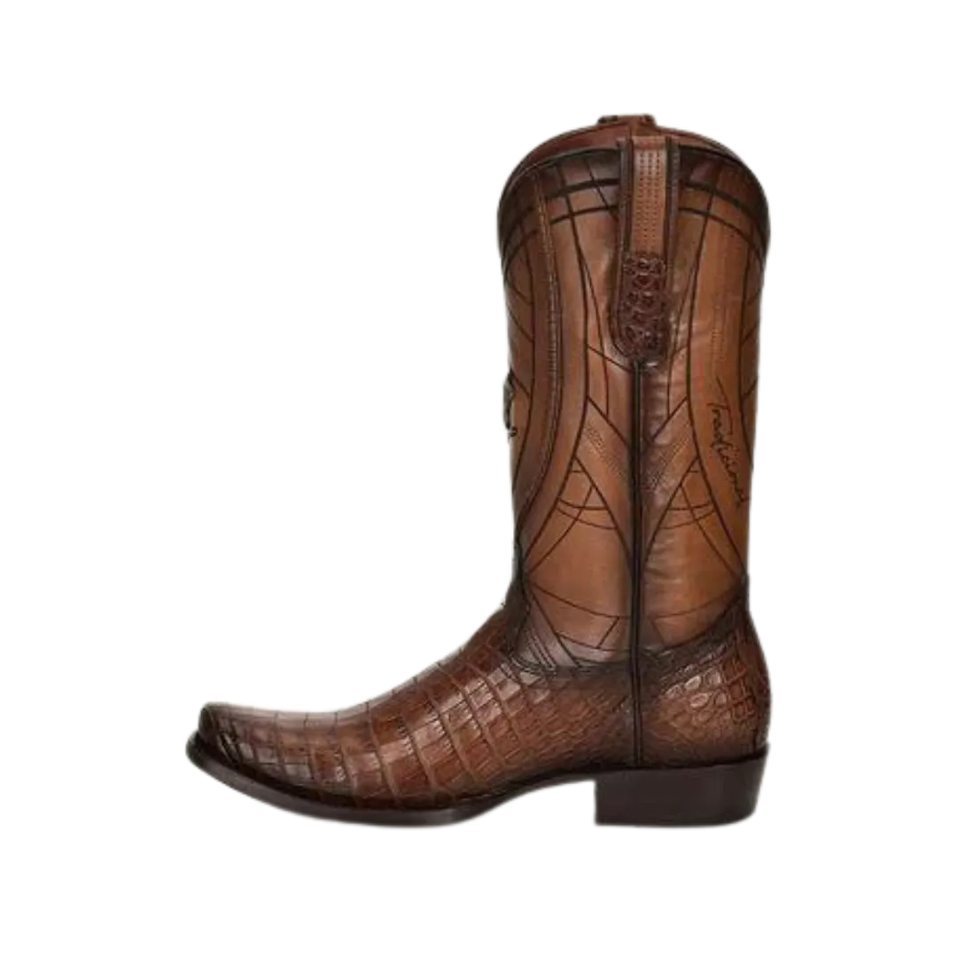 Cuadra Men's Brown Caiman Laser & Embroidery Square Toe Boot