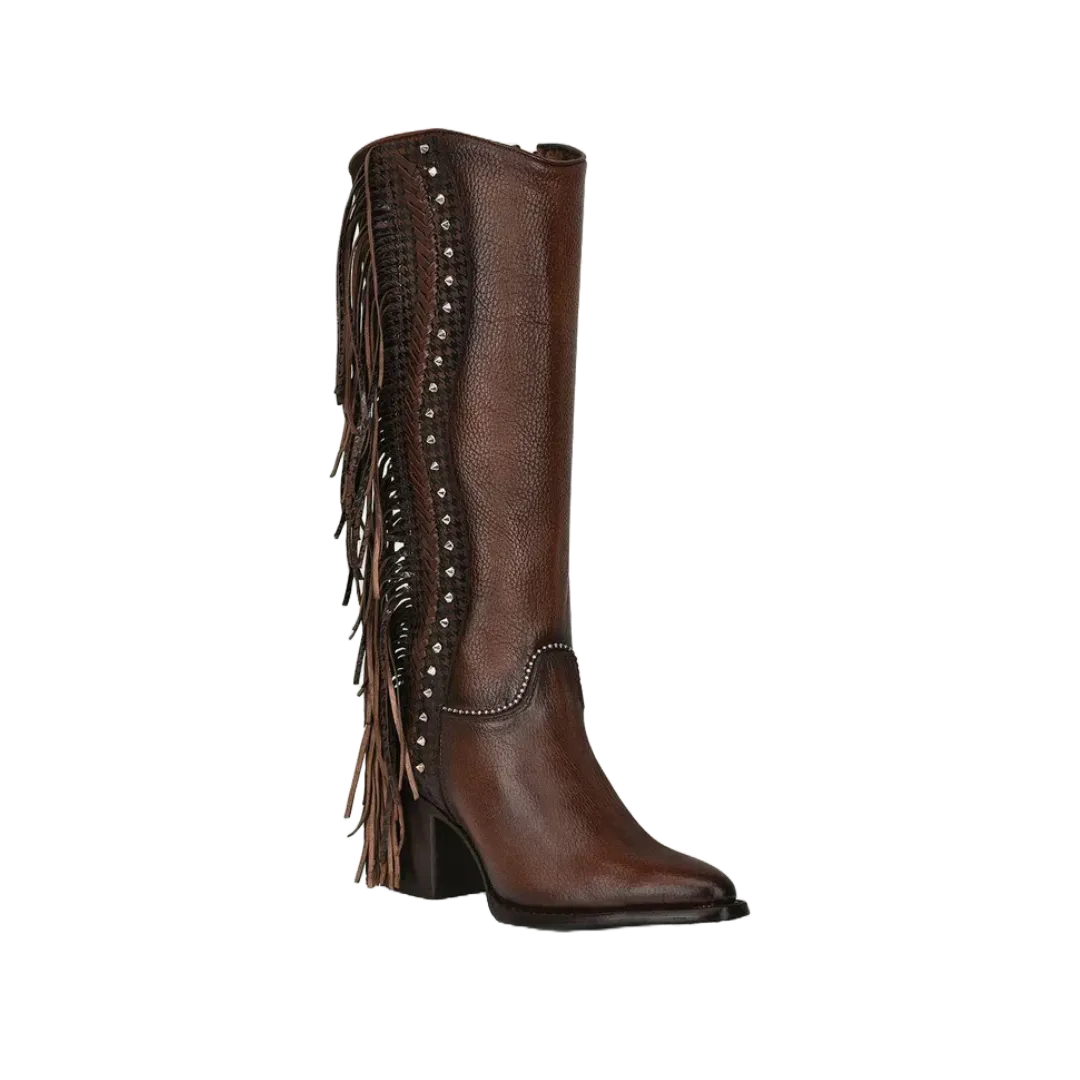 Cuadra Women's Handmade Fringed Brown Leather Western Boot