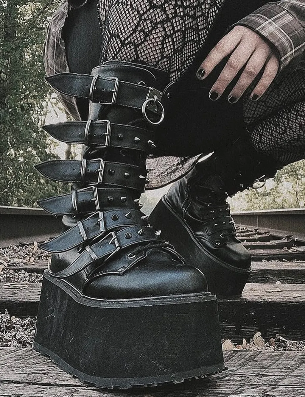 DEMONIA DAMNED 225 BOOTS - BLACK VEGAN LEATHER