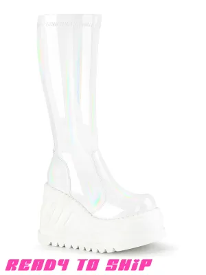 DEMONIA STOMP 200 BOOTS - PATENT WHITE