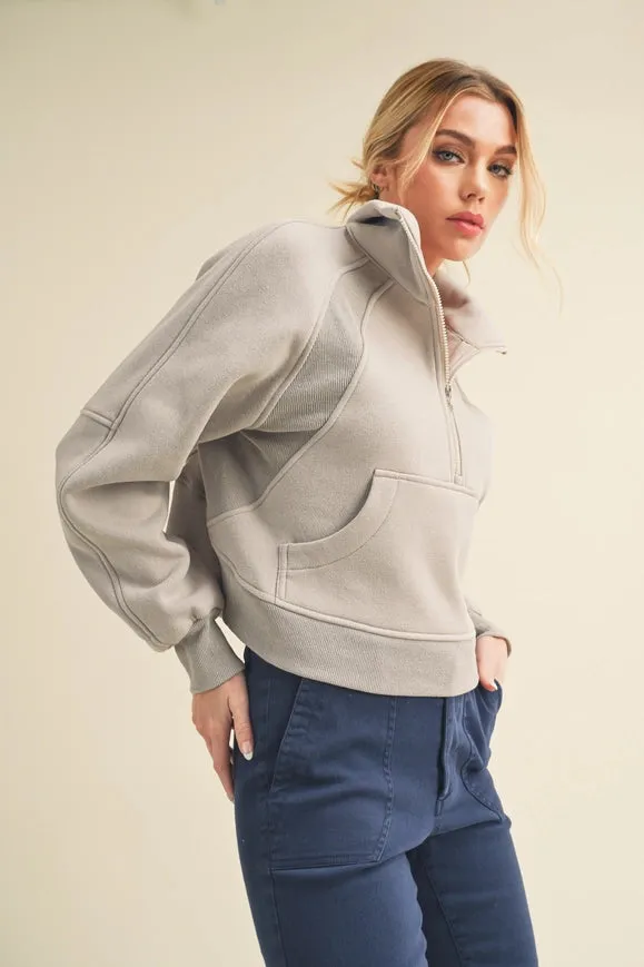 Dove Funnel Neck Half Zip Cement