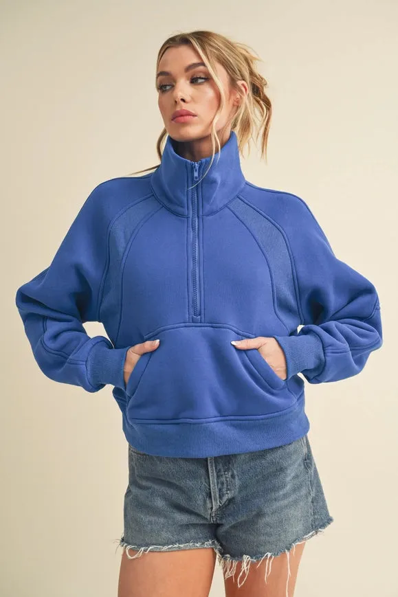 Dove Funnel Neck Half Zip Cobalt