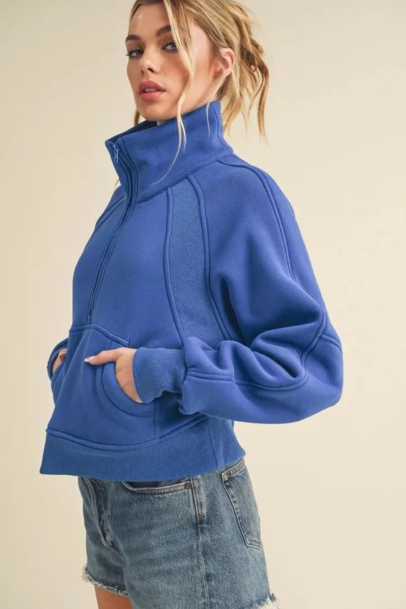 Dove Funnel Neck Half Zip Cobalt