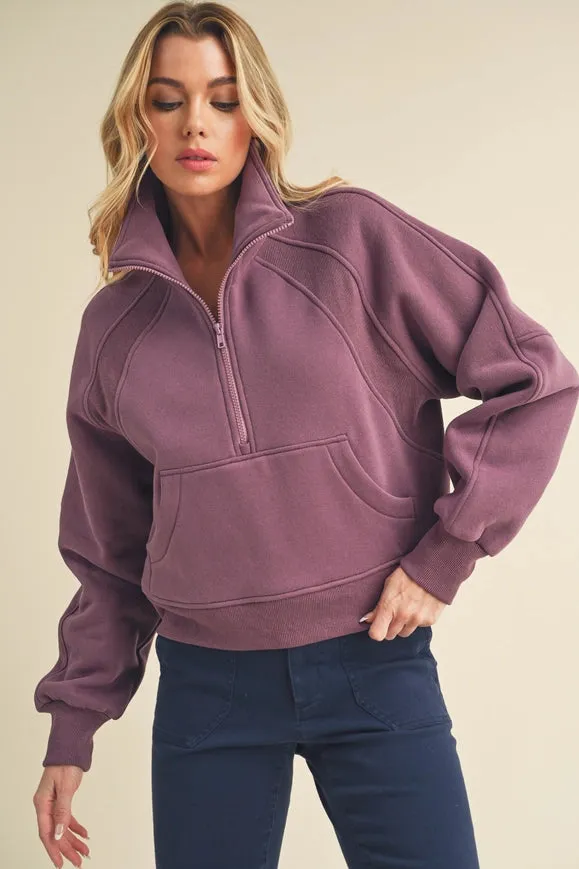 Dove Funnel Neck Half Zip Plum