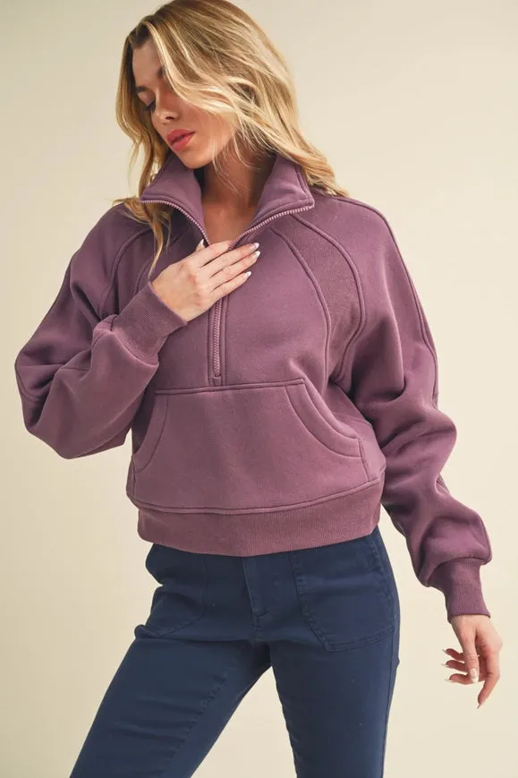 Dove Funnel Neck Half Zip Plum