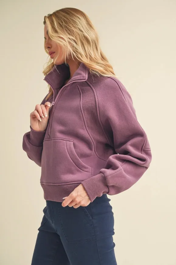 Dove Funnel Neck Half Zip Plum