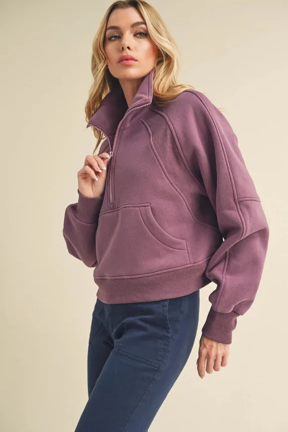 Dove Funnel Neck Half Zip Plum