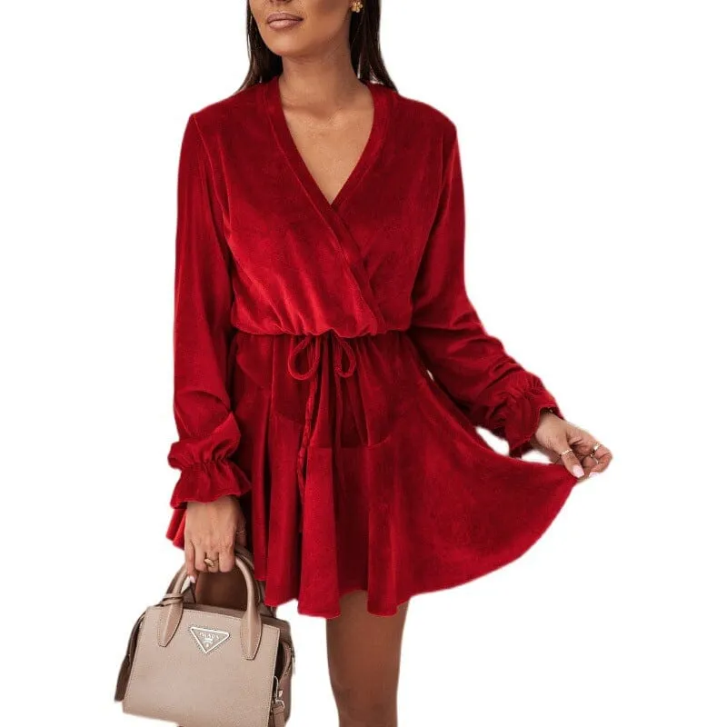 Flared Sleeve Velvet Dress