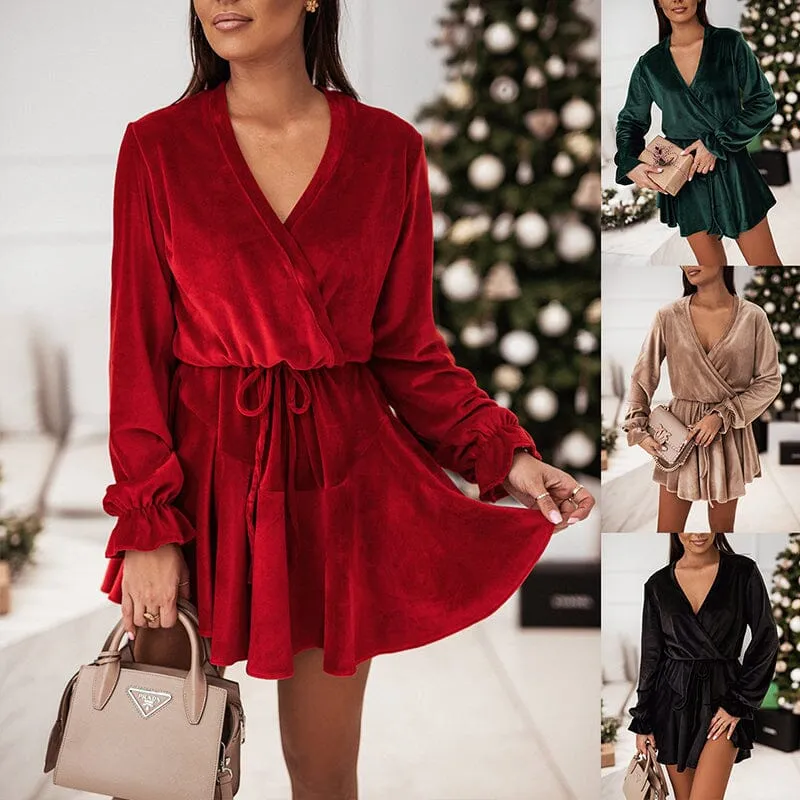 Flared Sleeve Velvet Dress