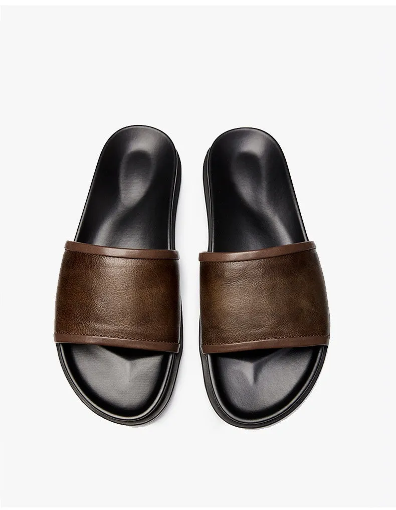 Genuine Leather Men's Summer Slippers | Outdoor Non-Slip Casual Footwear