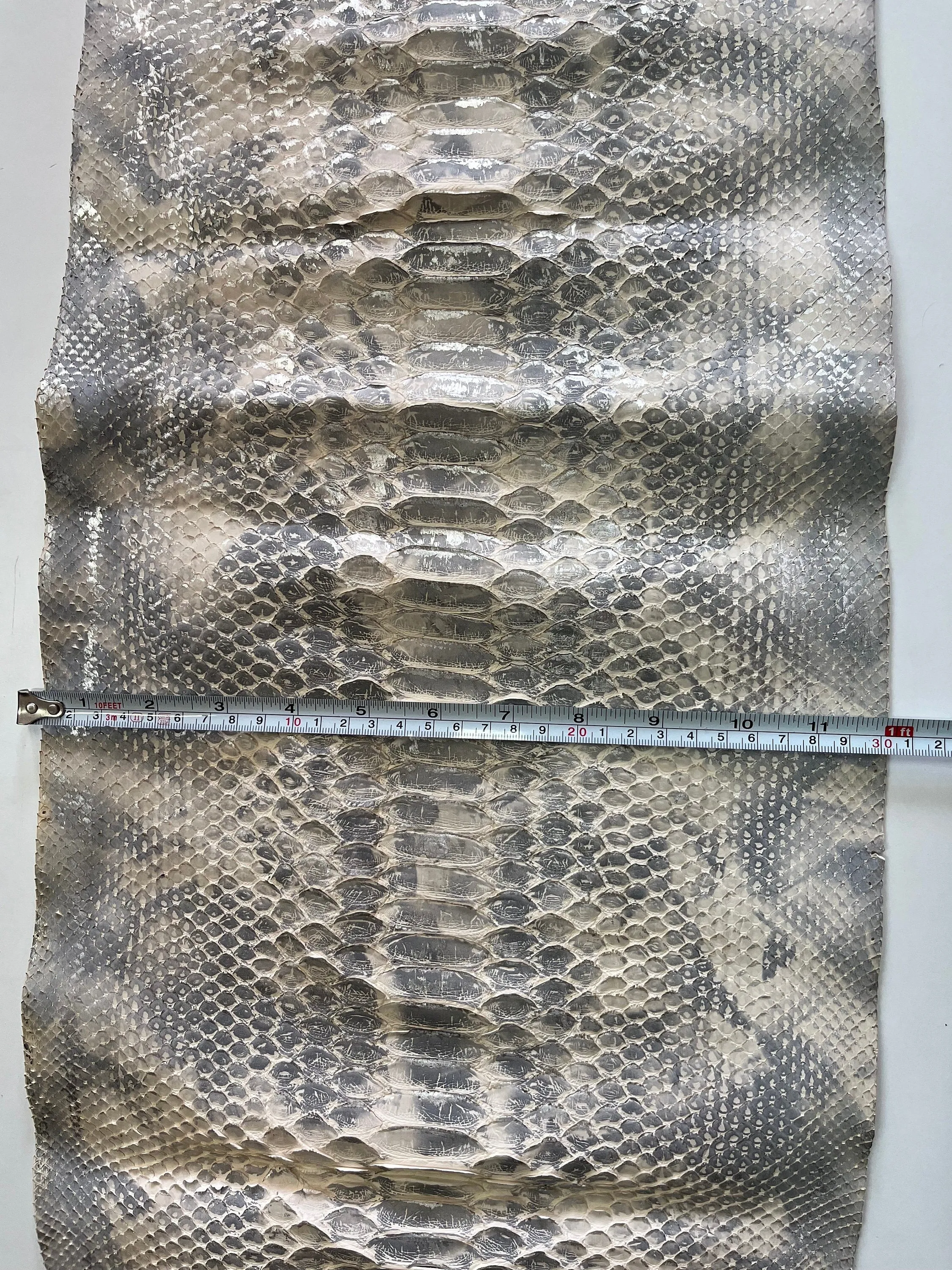 Genuine snake leather, real snakeskin hide with silver touches, long and wide exotic leather for crafts of thick 1,0 mm(2 1/2 oz)